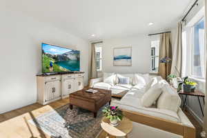 Living room featuring light hardwood / wood-style flooring and plenty of natural light