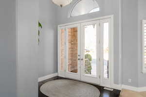 Foyer with dark hardwood / wood-style flooring and a healthy amount of sunlight