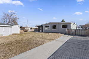 View of front of home with a patio