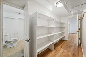 STORAGE!!!!  Interior space with light hardwood / wood-style flooring