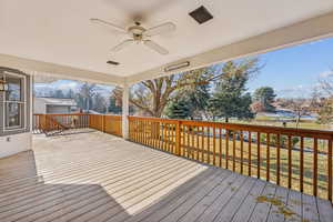 Wooden deck with ceiling fan