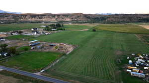 Drone / aerial view featuring a mountain view and a rural view
