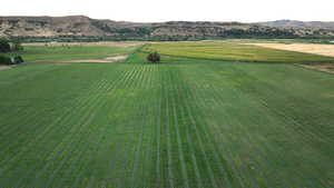 Drone / aerial view featuring a mountain view and a rural view