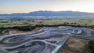 Aerial view at dusk with a mountain view