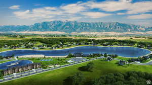 Aerial view with a water and mountain view