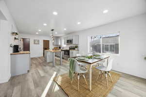 Dining area featuring light hardwood / wood-style floors and sink