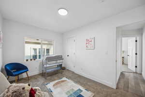 Bedroom with hardwood / wood-style floors