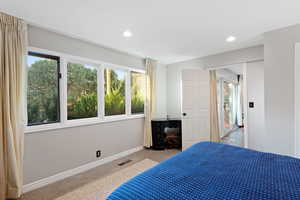 Bedroom featuring carpet floors and multiple windows