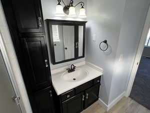 Bathroom featuring hardwood / wood-style floors and vanity