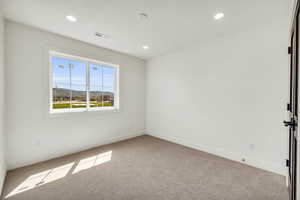 Carpeted spare room with a mountain view