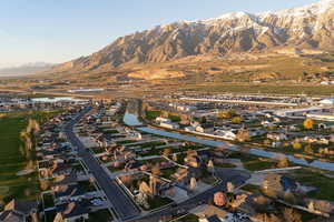 Birds eye view of property with a mountain view