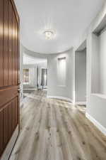 Interior space with light hardwood / wood-style flooring