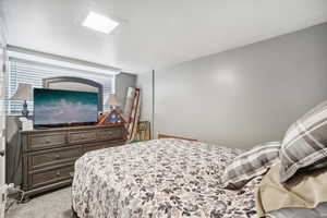 Carpeted bedroom featuring multiple windows