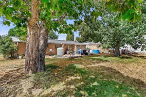 Back of property featuring a yard and a patio