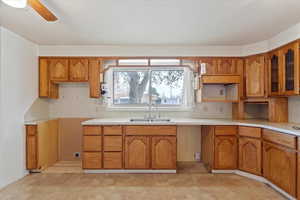 Kitchen with ceiling fan and sink