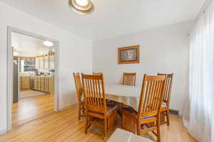 Dining space featuring light wood-type flooring