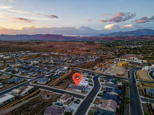 Aerial view at dusk with a mountain view