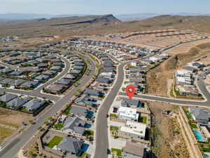 Aerial view featuring a mountain view