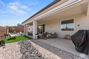 View of patio / terrace featuring a grill and an outdoor hangout area