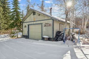 View of snow covered garage