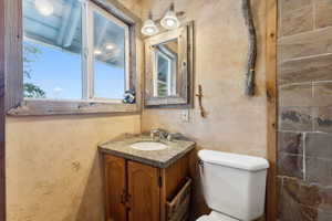 Bathroom featuring plenty of natural light, vanity, and toilet