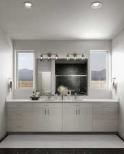 Primary bathroom with dual vanity*Rendering