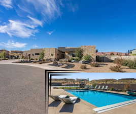 View of pool with a residential view, fence, and a fenced in pool