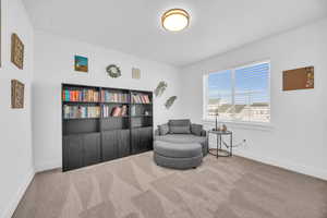 Sitting room featuring carpet floors