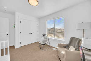 Sitting room with light carpet