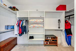 Spacious closet featuring light carpet