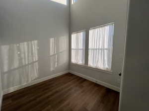 Spare room with dark wood-type flooring