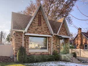 Tudor house with a front yard