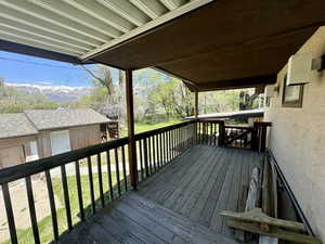 Wooden terrace with a mountain view