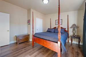 Bedroom with wood-type flooring