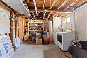 Basement storage with washer and dryer