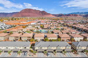 Drone / aerial view featuring a mountain view