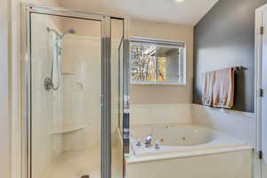 Bathroom featuring shower with separate bathtub