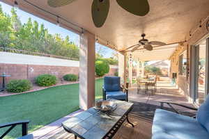 View of patio with ceiling fan