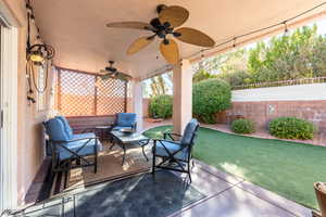 View of patio / terrace with outdoor lounge area and ceiling fan