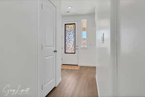 Foyer entrance featuring light wood-type flooring