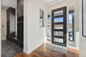 Entryway featuring dark wood-type flooring