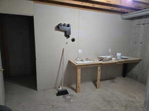 Basement with a workshop area