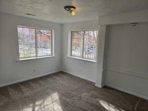 Bedroom 3 with plenty of natural light, carpet, and a textured ceiling