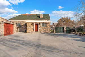 Exterior space with a garage