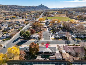 Drone / aerial view featuring a mountain view