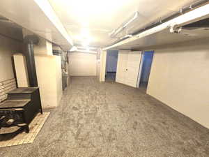 Basement with carpet