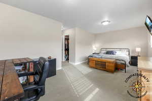 Carpeted Primary bedroom featuring a spacious closet and a closet