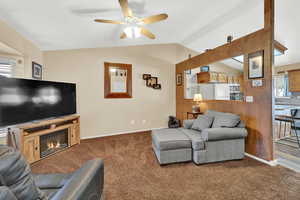 Living room open to kitchen area