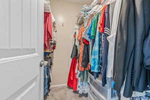 Spacious closet with light colored carpet