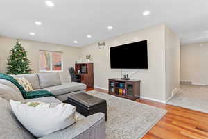 Living room featuring wood-type flooring